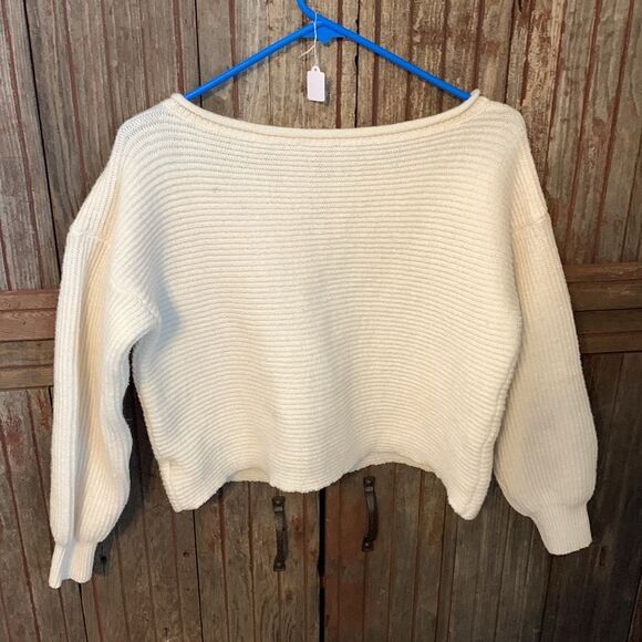 Women's Junior's Slouchy Scoop Neck Minimalist Crochet Knit Sweater Size S 4 - Picture 1 of 6